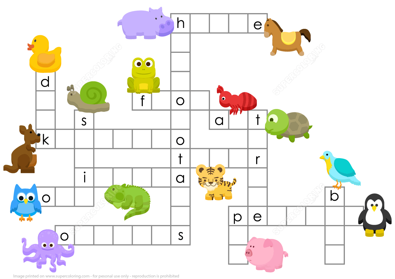 Animals crossword puzzle free printable puzzle games
