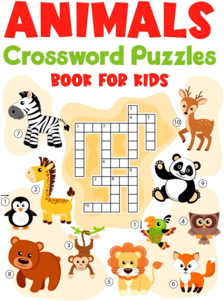 Animals crossword puzzles book animals themed crosswords puzzle book with cute animal picture including for kids age kiddo press jane books