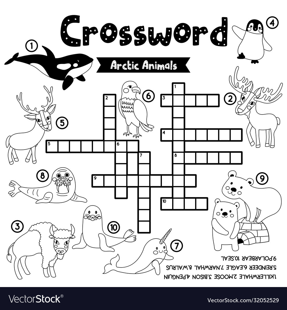 Crossword puzzle arctic animals coloring version vector image