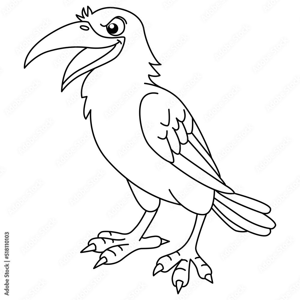 Cute crow cartoon coloring page illustration vector for kids coloring book vector