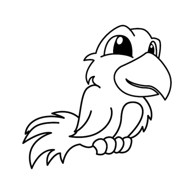 Premium vector cute crow cartoon coloring page illustration vector for kids coloring book