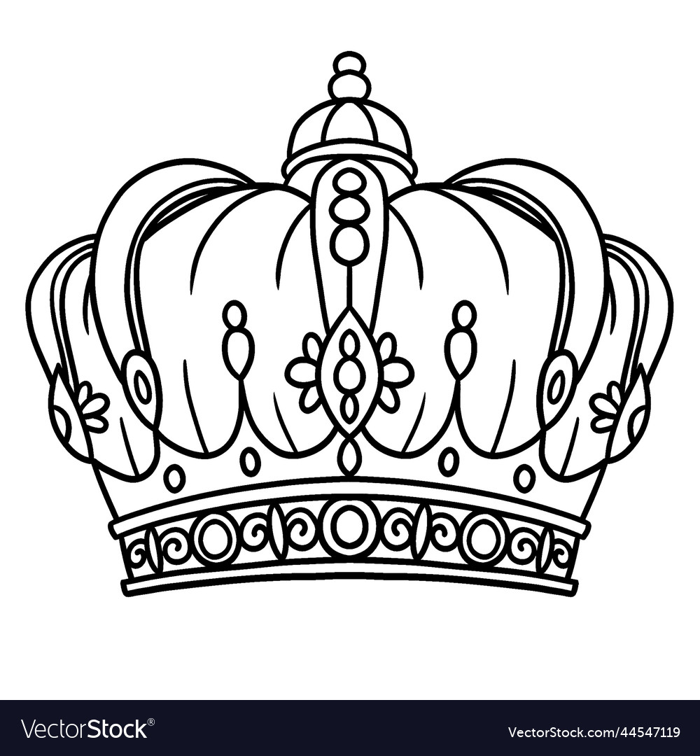 Mardi gras king crown isolated coloring page vector image