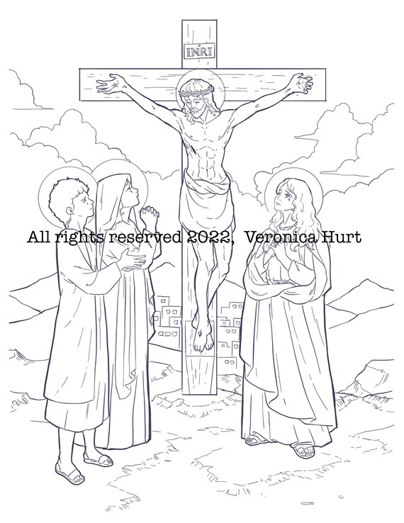 The crucifixion coloring page sorrowful mystery catholic