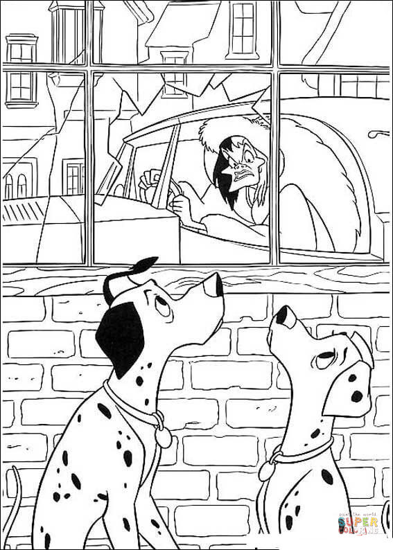 Pongo perdita and cruella de vil coloring page free printable coloring pages