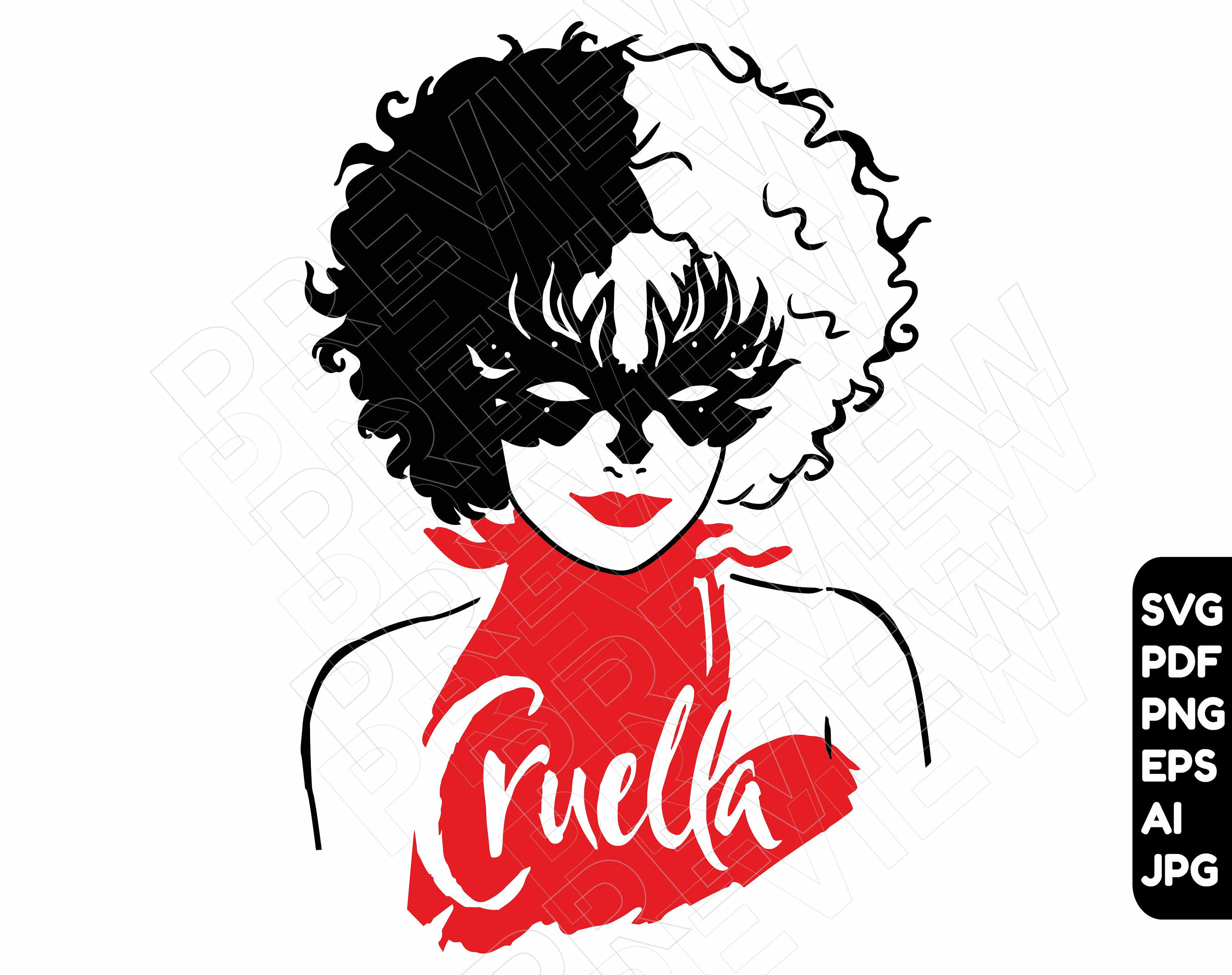 Cruella svg design png clipart cut file layered by color