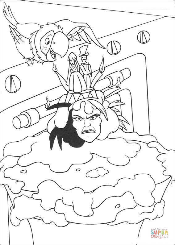 Cruella de vil and a parrot coloring page free printable coloring pages