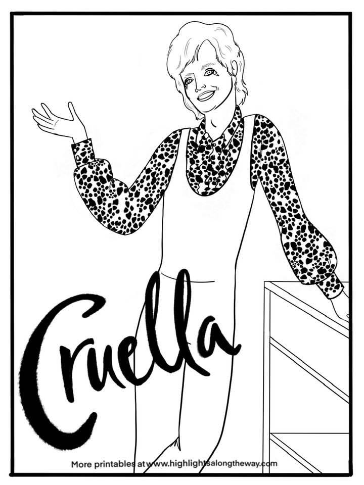 Cruella and artie coloring pages inspired by emma stone