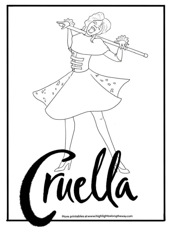 Cruella and artie coloring pages inspired by emma stone cruella coloring pages disney coloring pages