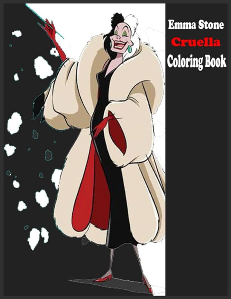 Emma stone cruella coloring book awesome coloring book for cartoon fan relaxation with stress relieving mysterious cruella by