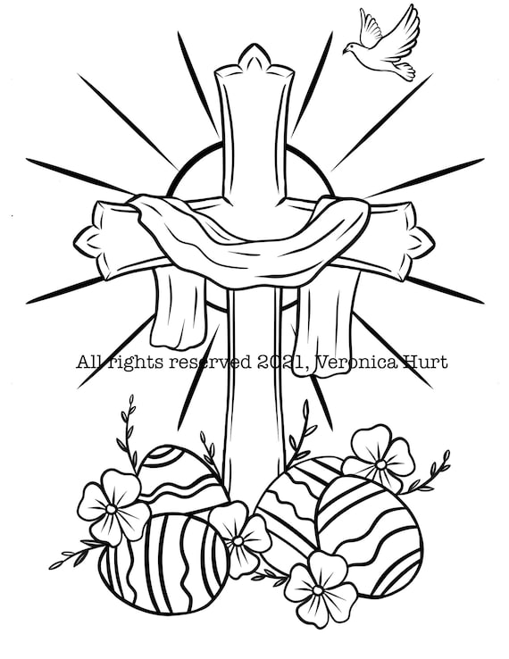 Easter cross coloring page for adults and kids