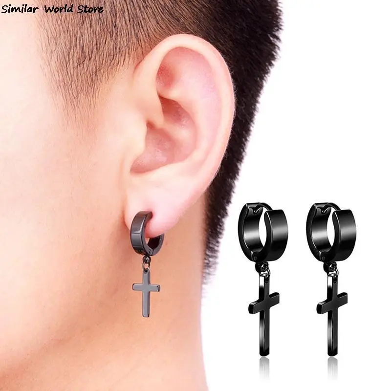 Aretes de color negro para hombres pendientes con forma de cruz jewelry earrings
