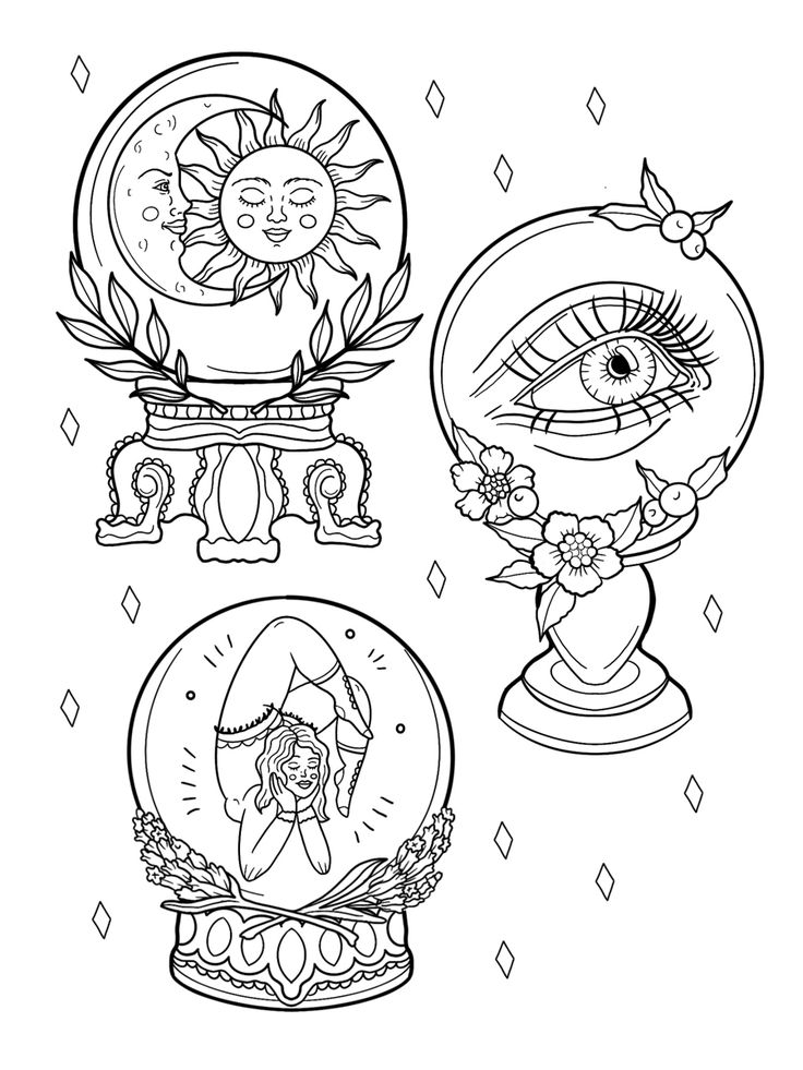 Crystal ball flash cat kingston tattoo coloring book art witch coloring pages tattoo design drawings