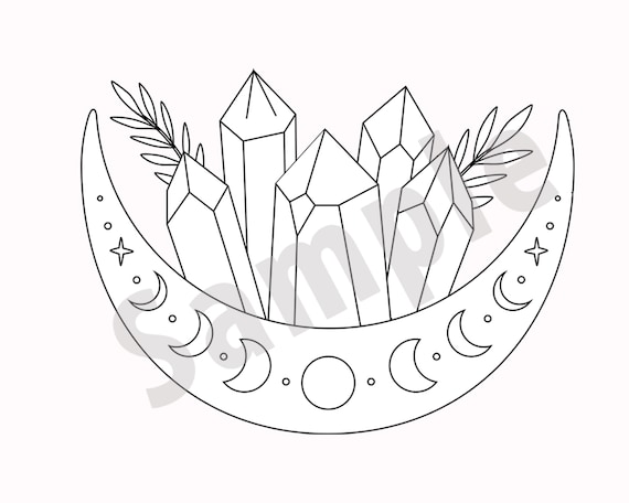 Moon and crystals coloring page instant download