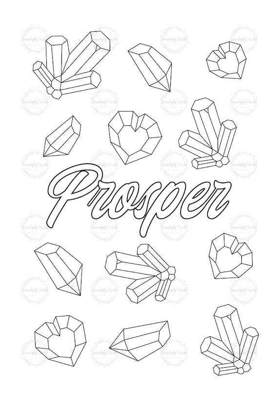 Printable prosper word of the year crystal coloring page adult coloring sheet crystal healing wellness mantra adhd coloring page