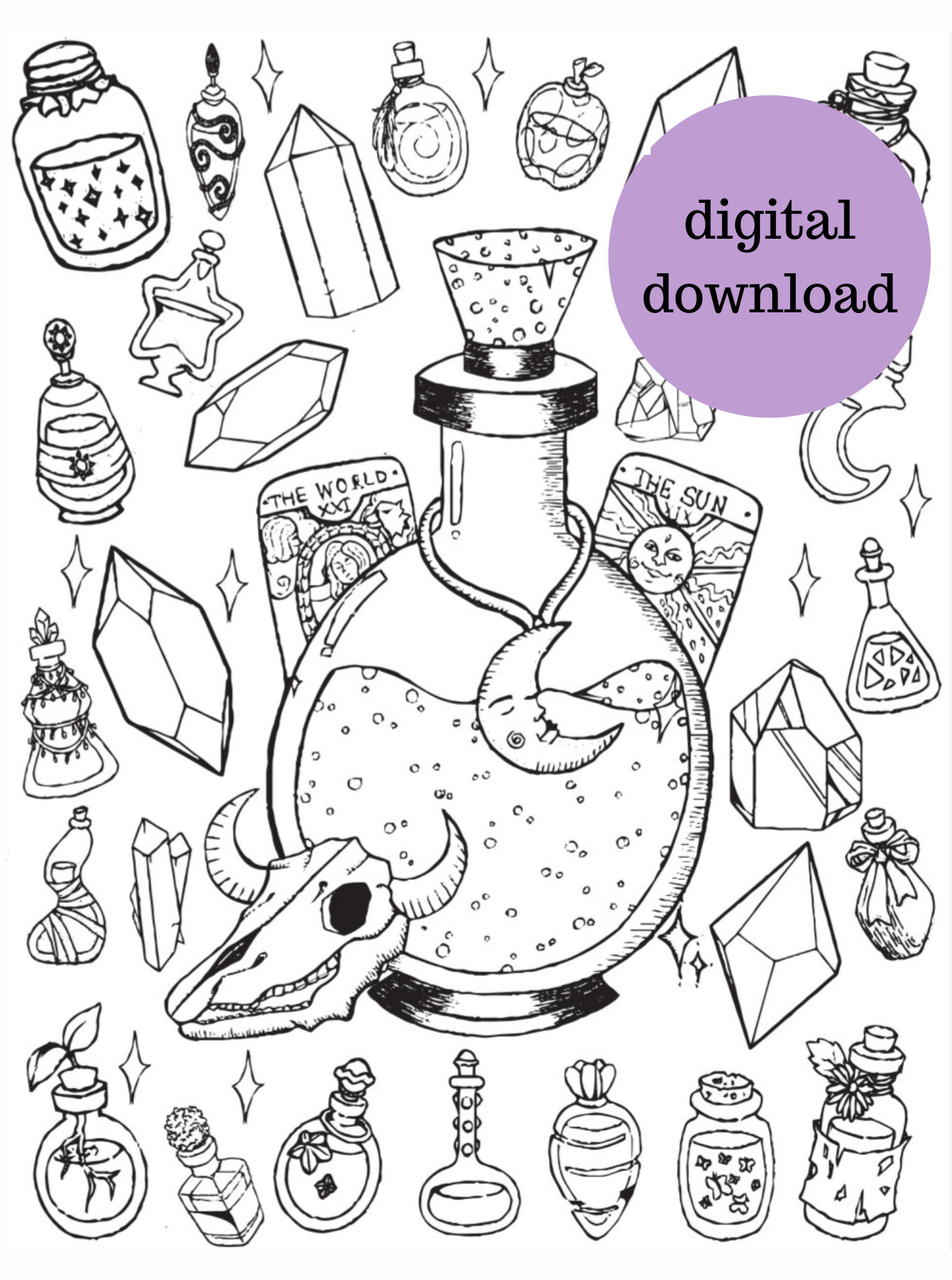 Witchy coloring pages crystal coloring pages printable adult coloring book printable coloring book