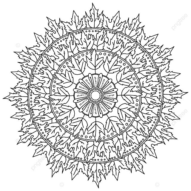 Dibujo de pãgina para colorear otoão meditativa que prenta un intrincado mandala con hojas arce y