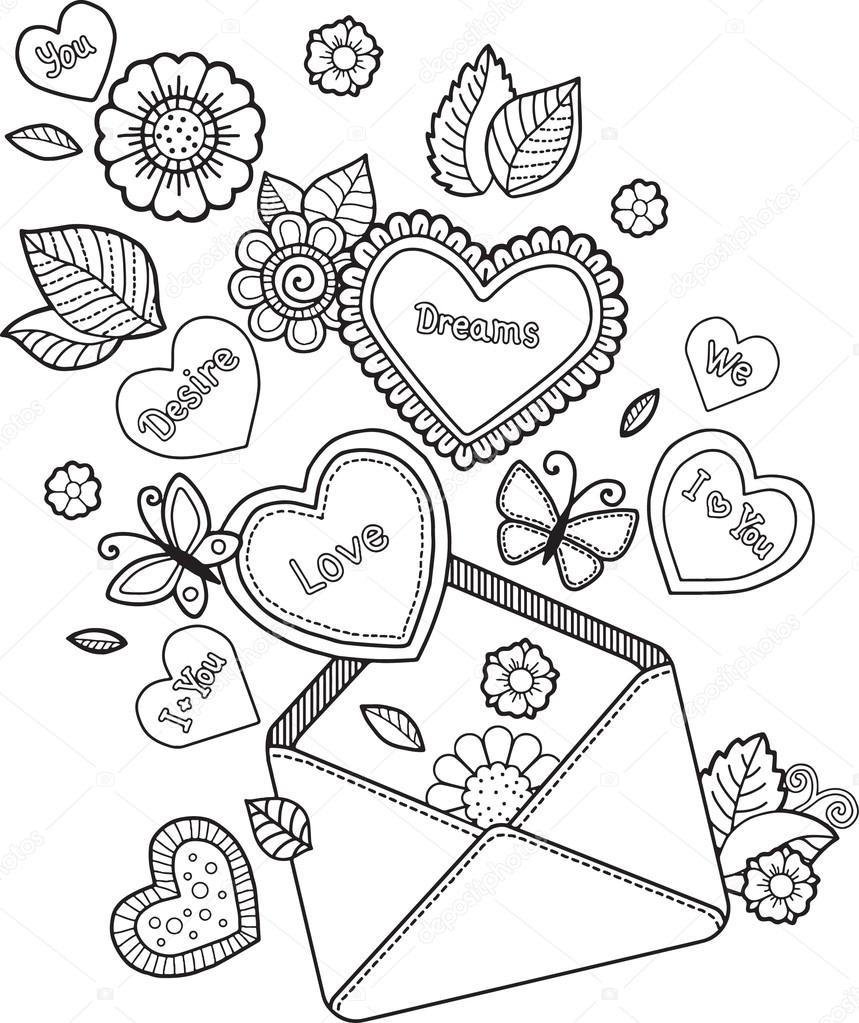 Libro para colorear para adultos con carta de amor te quiero te quiero dãa de san valentãn vector de stock por natasha