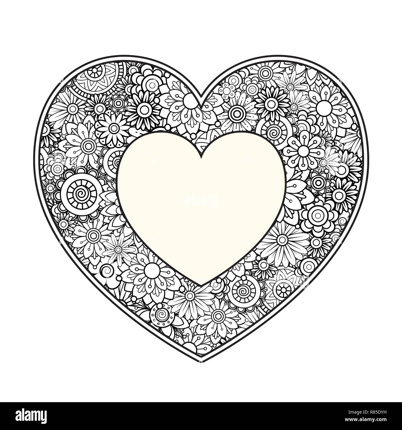 Corazãn con dibujos floral dãa de san valentãn adulto pãgina para colorear ilustraciãn vectorial imagen vector de stock