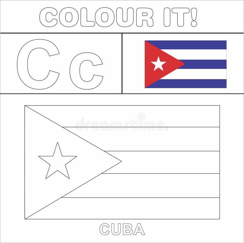 Colour it kids colouring page country starting from english letter c cuba how to color flag stock illustration