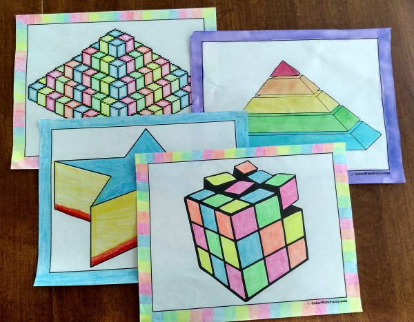 D coloring pages â geometrics and three d shapes