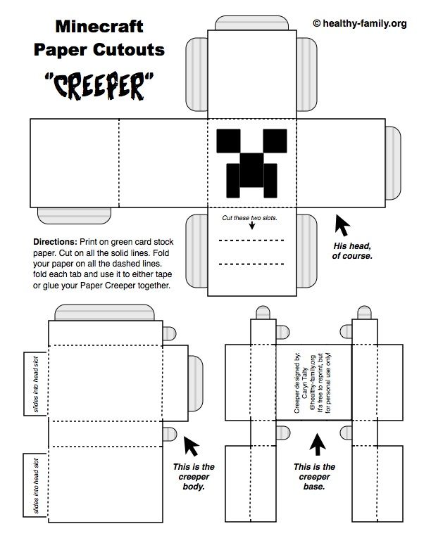 Paper crafts minecraft coloring pages creepers