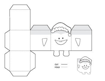Christmas crafts cube penguin coloring page paper toy box printable template