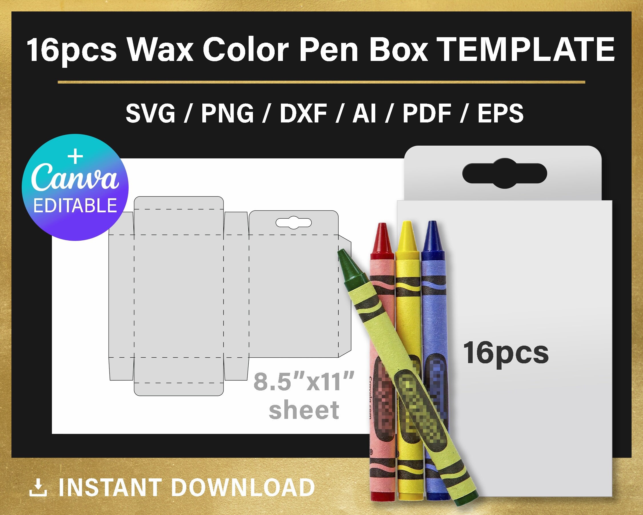 Wax color pen gift box blank template diy crayon box mini crayon box png canva svg cricut printable instant download