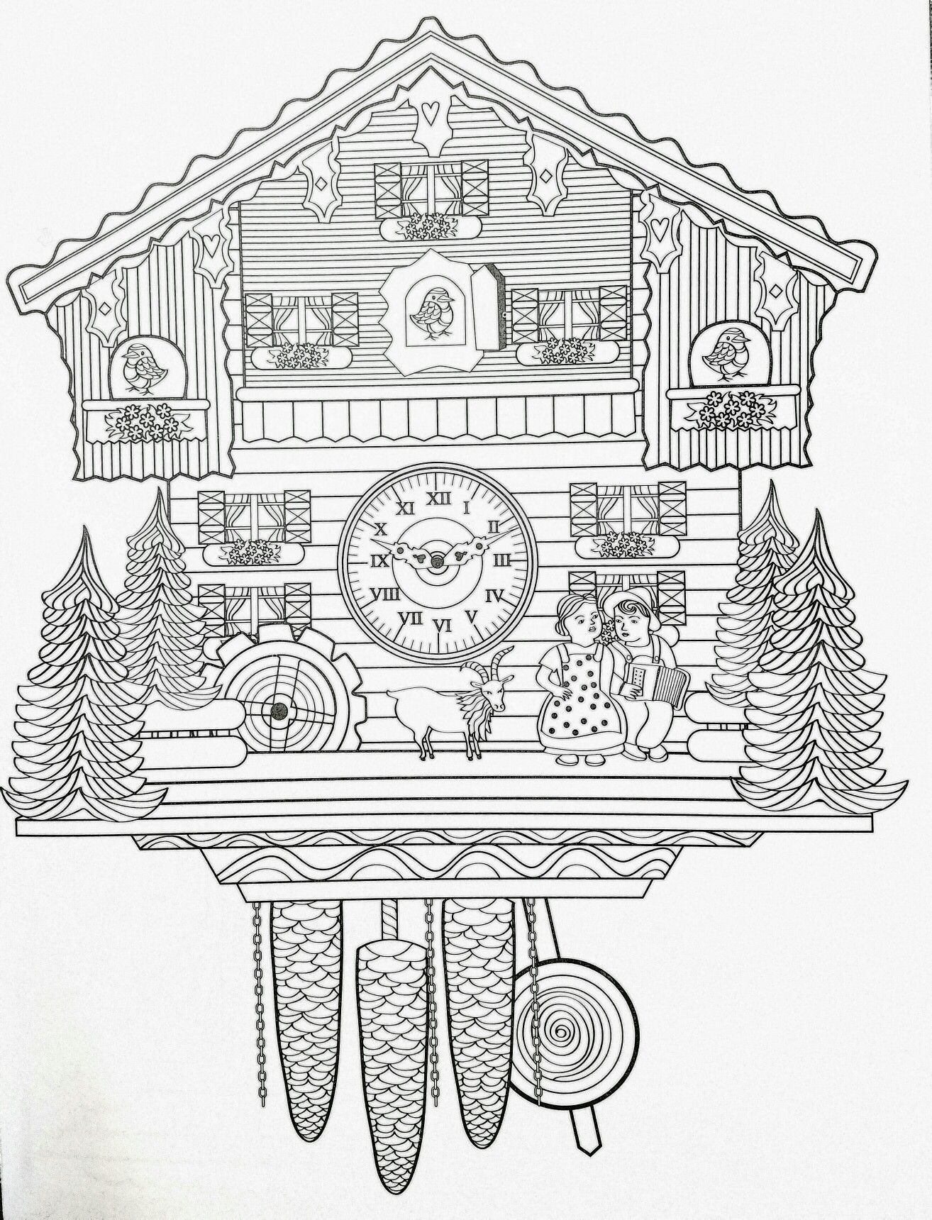 Adult coloring page cuckoo clock coloring pages enchanted forest coloring book animorphia coloring book