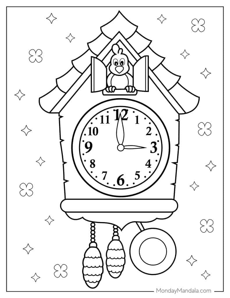 Clock coloring pages free pdf printables