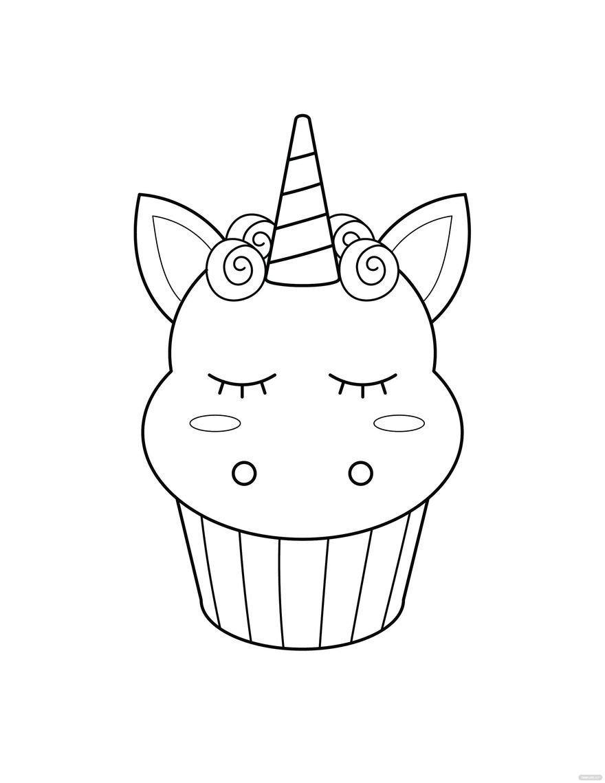 Free unicorn cupcake coloring page