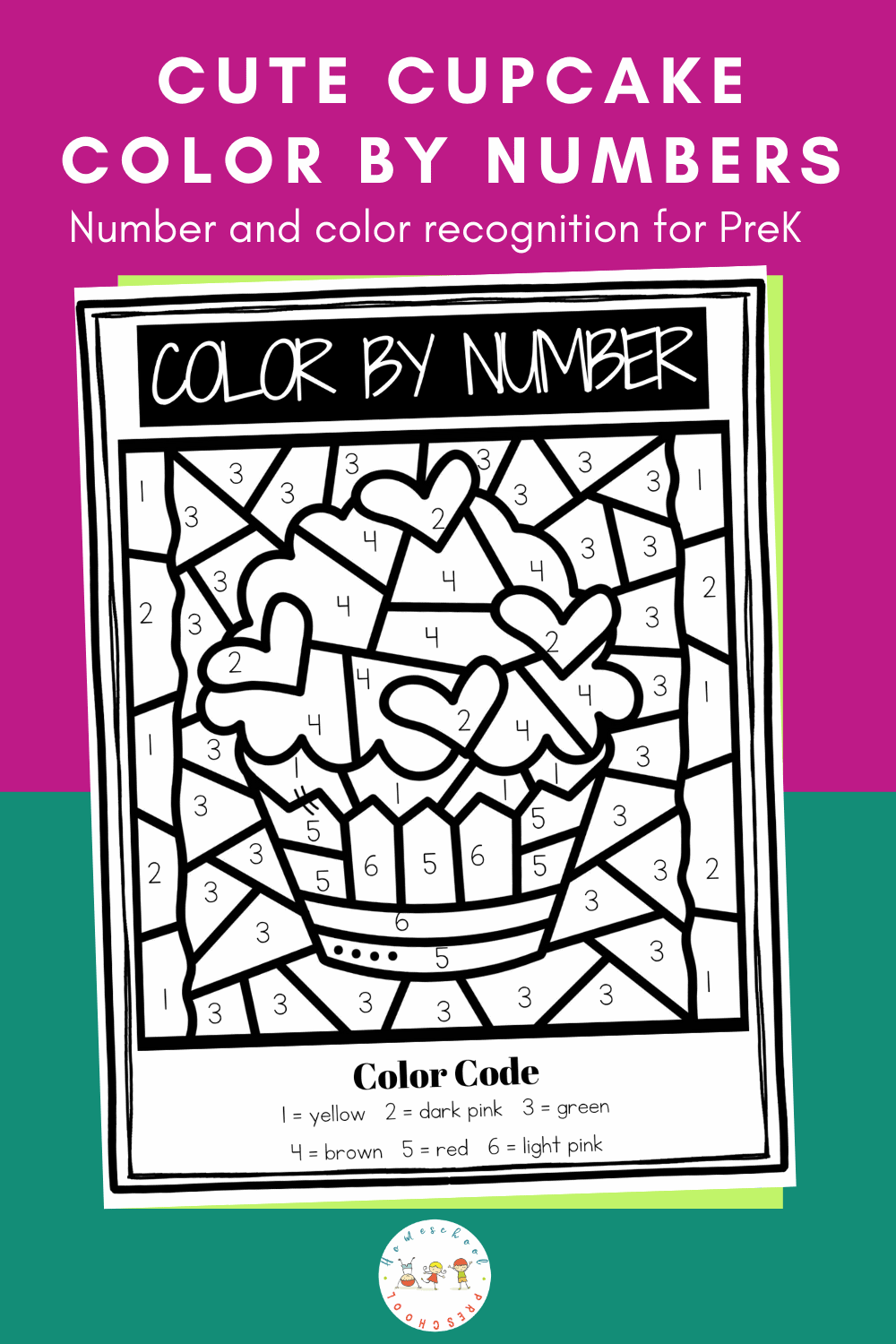 Free cupcake printable color by number pages