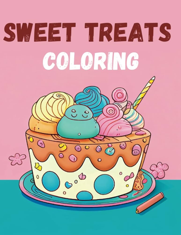 Kawaii sweet treats coloring book vol cute dsert cupcake donut candy ice cream chocolate food fruits easy coloring pag all ag