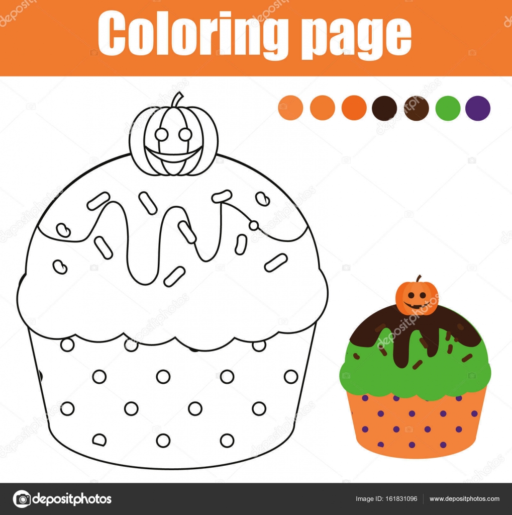 Desenho para colorir cupcake de halloween desenho atividade crianãas vetores de stock de ksuklein