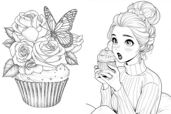 Irresistible cupcake coloring pages for kids and adults