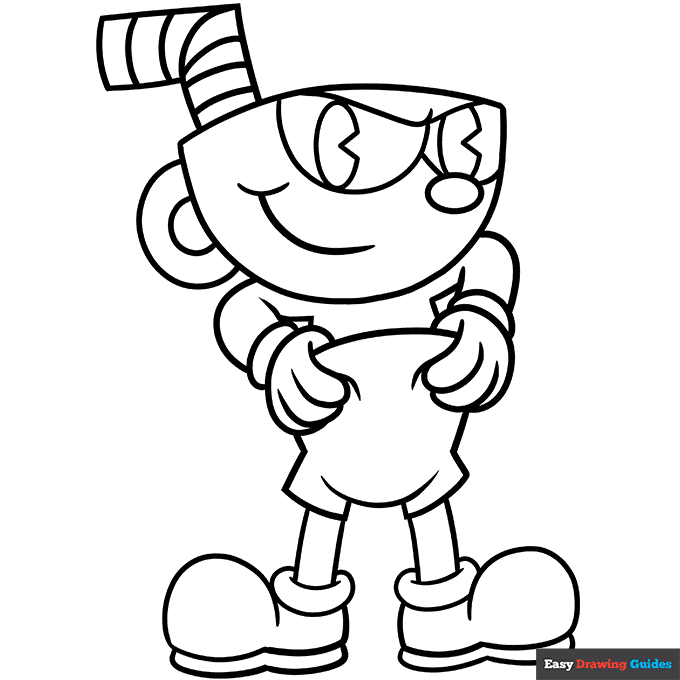 Cuphead coloring page easy drawing guides