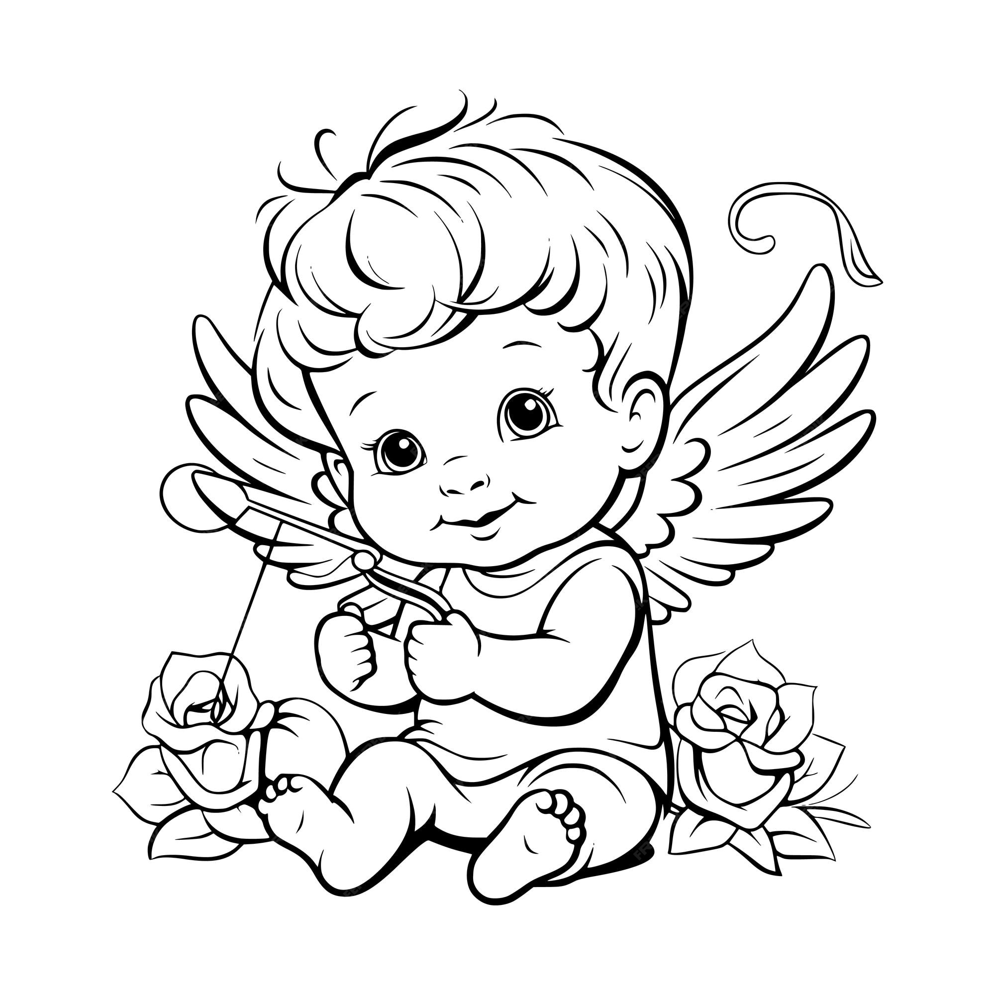 Premium vector baby cupid coloring pages drawing for kids