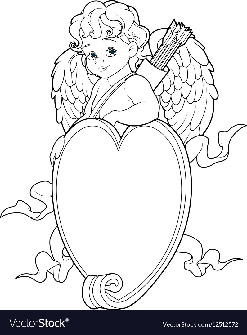 Cupid over a heart shape sign coloring page vector image