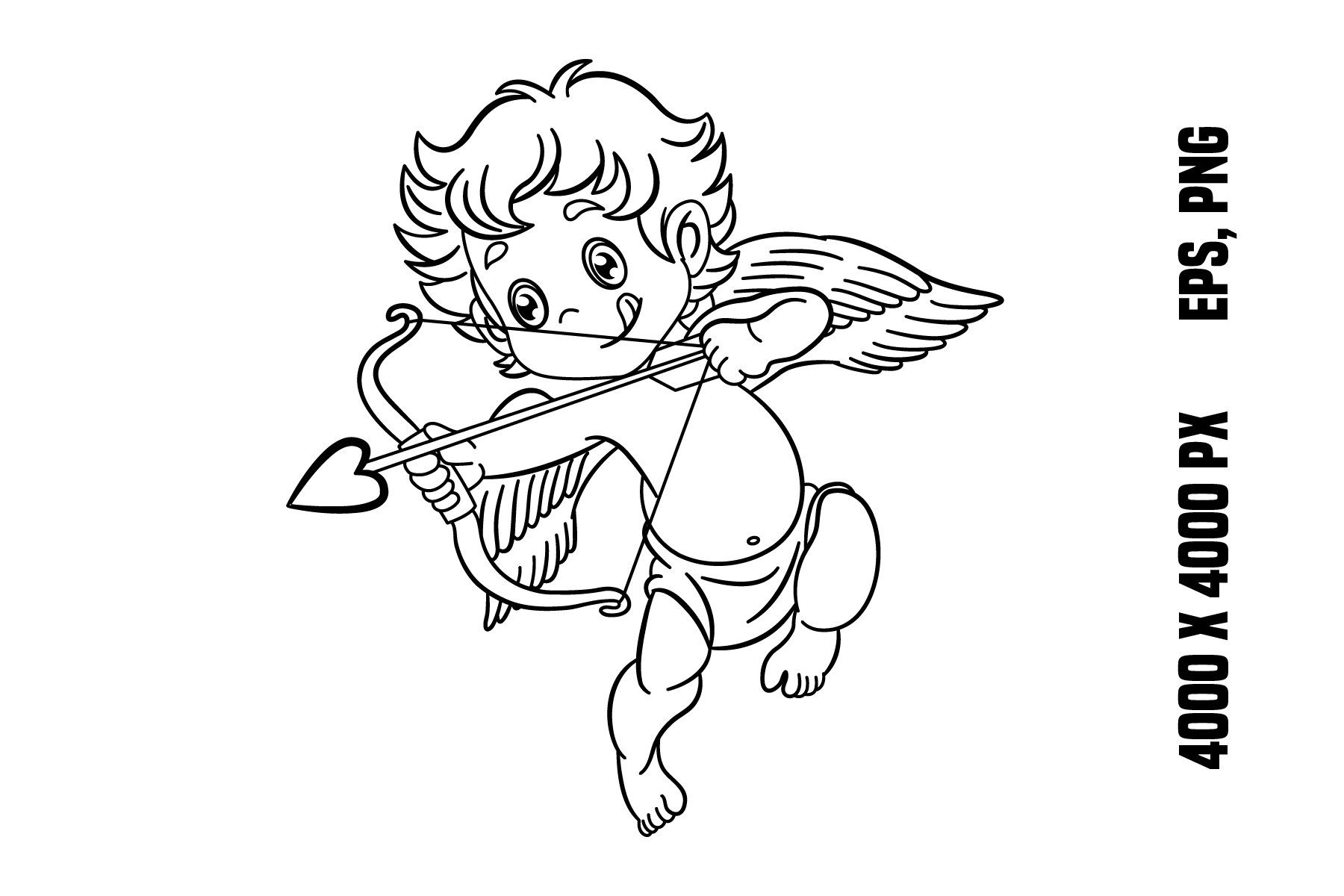 Cute cupid shoots bow for coloring