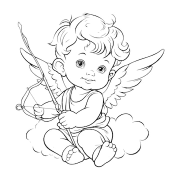 Premium vector baby cupid coloring pages drawing for kids