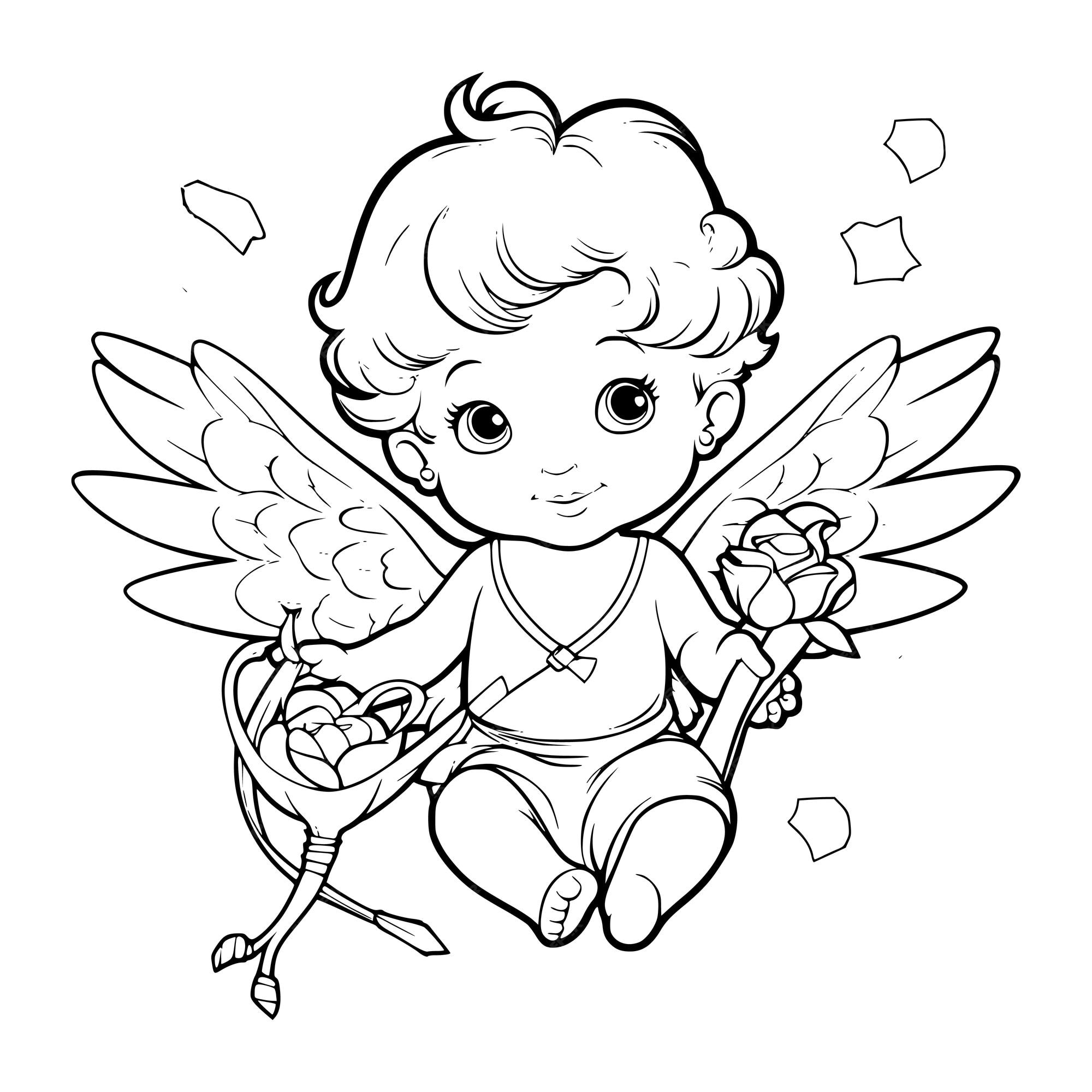 Premium vector baby cupid coloring pages drawing for kids