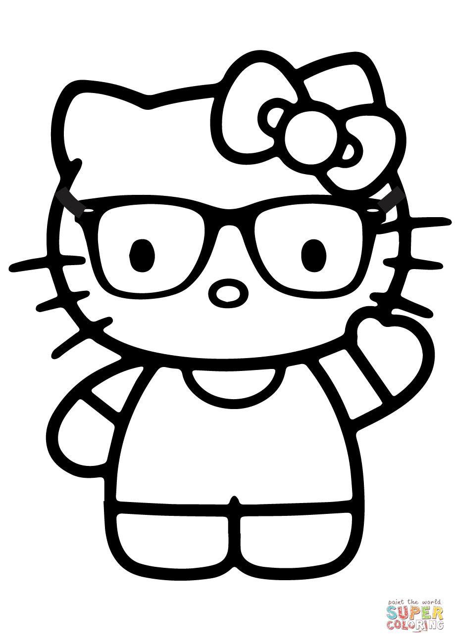 Hello kitty nerd coloring page free printable coloring pages