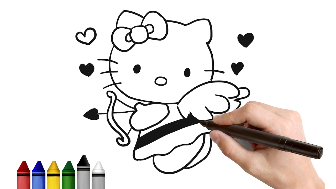 How to draw hello kitty cupid for valentines â drawing for kids tutorial