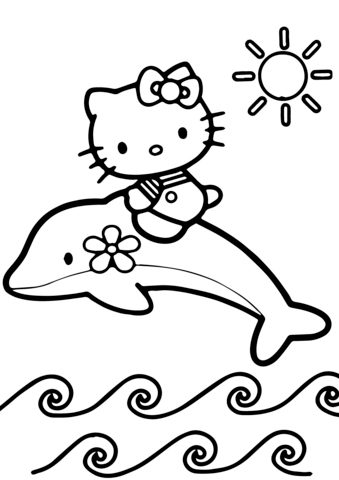 Hello kitty rides a dolphin coloring page free printable coloring pages