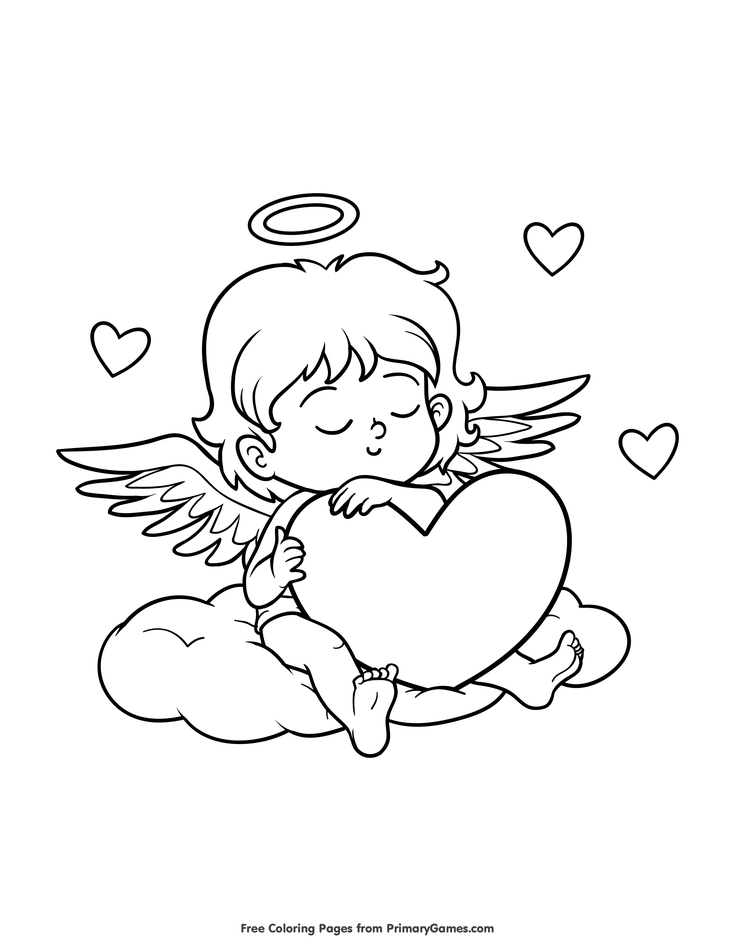 Sleeping cupid coloring page â free printable ebook angel coloring pages coloring pages love coloring pages