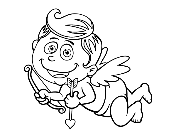 Smiling cupid coloring page