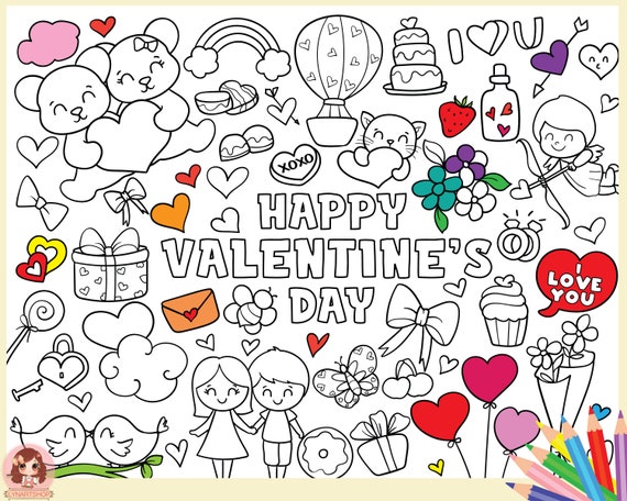 Valentines coloring pages for kids and adults activity sheets coloring book page heart love cupid coloring page printable coloring