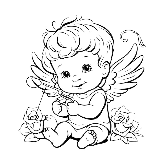 Premium vector baby cupid coloring pages drawing for kids