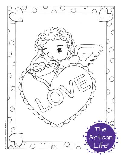 Free printable cupid coloring pages for valentines day