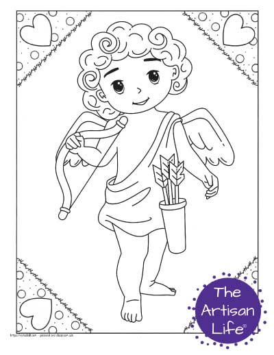 Free printable cupid coloring pages for valentines day