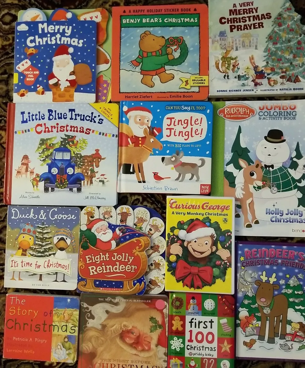 Lot of christmas board books coloring book curious george dvd